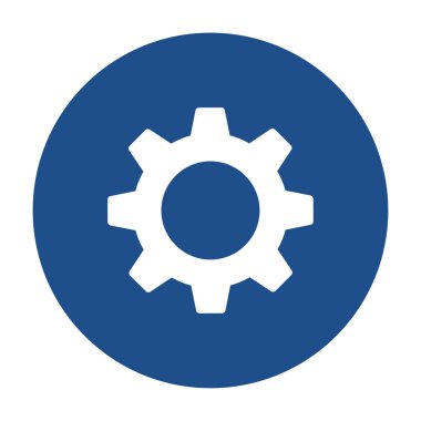 Mavi yuvarlak dişli tekerlek, ayarlar simgesi, beyaz arkaplanda izole edilmiş düğme. Vektör illüstrasyonu.