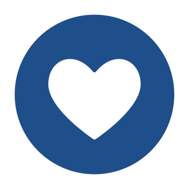 Mavi yuvarlak kalp ikonu, beyaz arkaplanda izole edilmiş düğme. Vektör illüstrasyonu.