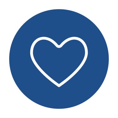 Mavi yuvarlak kalp çizgisi simgesi, beyaz arkaplanda izole edilmiş düğme. Vektör illüstrasyonu.