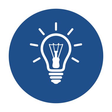 Mavi yuvarlak parlak ampul çizgisi simgesi, beyaz arkaplanda izole edilmiş düğme. Vektör illüstrasyonu.