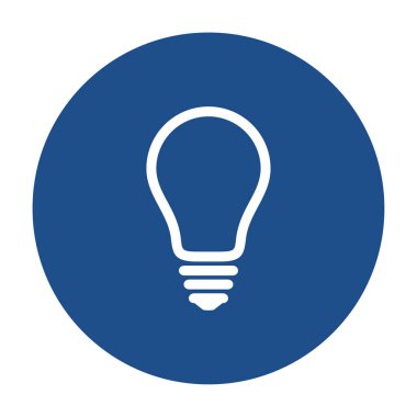 Mavi yuvarlak ampul çizgisi simgesi, beyaz arkaplanda izole edilmiş düğme. Vektör illüstrasyonu.