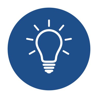 Mavi yuvarlak parlak ampul çizgisi simgesi, beyaz arkaplanda izole edilmiş düğme. Vektör illüstrasyonu.