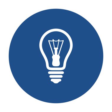 Mavi yuvarlak ampul çizgisi simgesi, beyaz arkaplanda izole edilmiş düğme. Vektör illüstrasyonu.