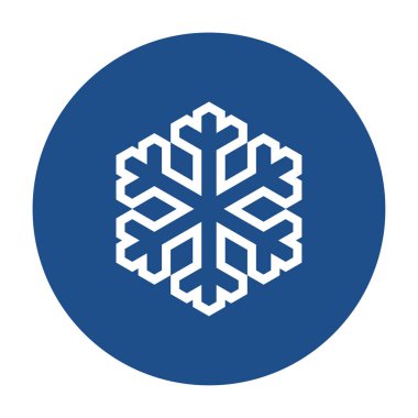 Mavi yuvarlak kar tanesi ana hatları simgesi, beyaz arkaplanda izole edilmiş düğme. Vektör illüstrasyonu.