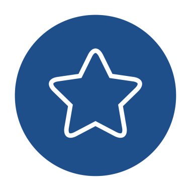 Mavi yuvarlak yıldız taslak simgesi, beyaz arkaplanda izole edilmiş düğme. Vektör illüstrasyonu.