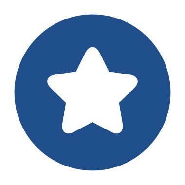 Mavi yuvarlak yıldız simgesi, beyaz arkaplanda izole edilmiş düğme. Vektör illüstrasyonu.