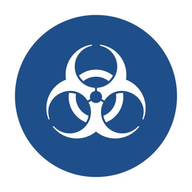 Mavi yuvarlak biyolojik tehlike ikonu, beyaz arkaplanda izole edilmiş düğme. Vektör illüstrasyonu.