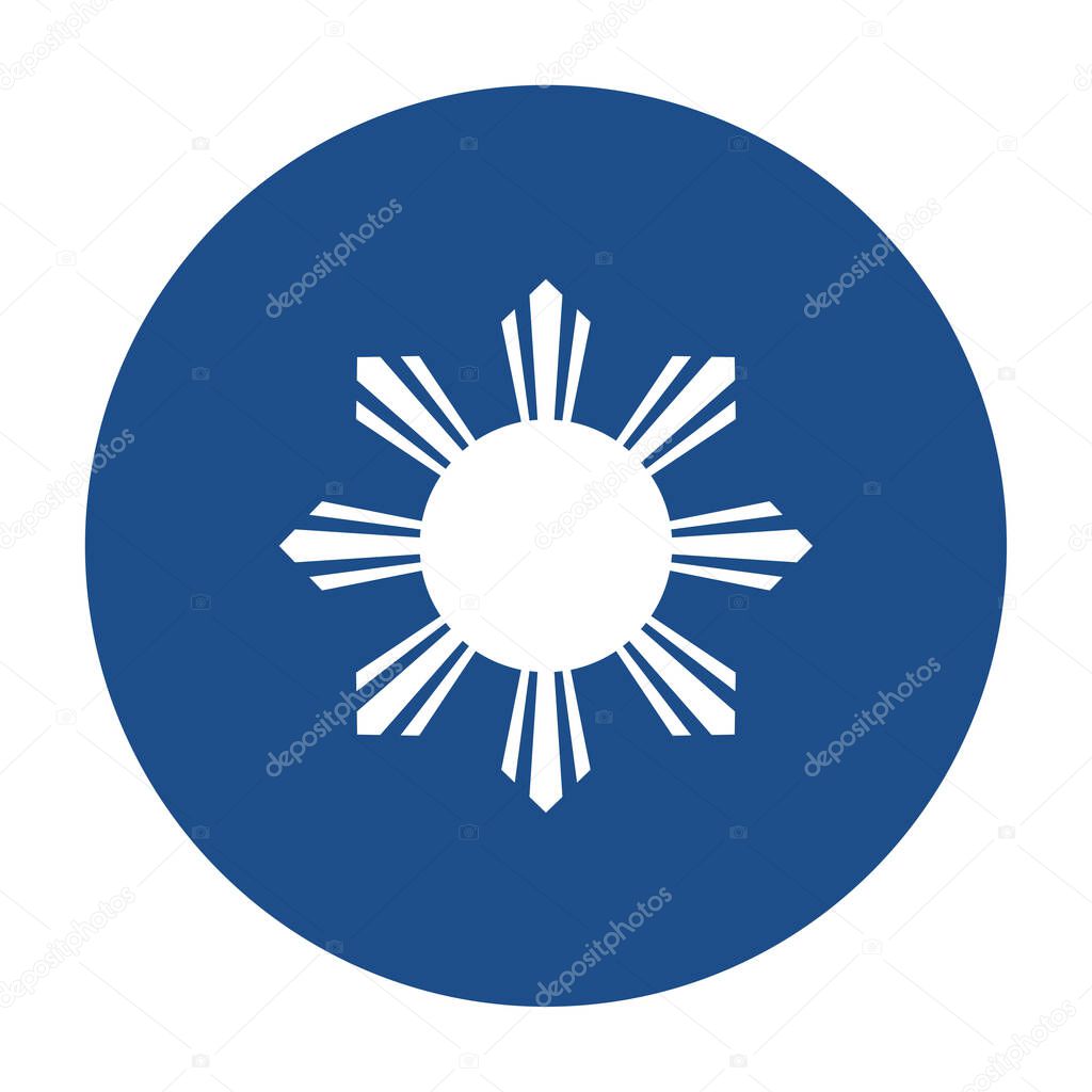 Blue round eight-rayed sun of flag of the Republic of Philippines icon, button isolated on a white background. Vector illustration.