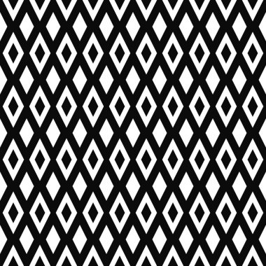 Kusursuz geometrik desen. Rhombuses dokusu. Siyah-beyaz arka plan. Tek renkli elmas şekilli tasarım. Vektör illüstrasyonu.