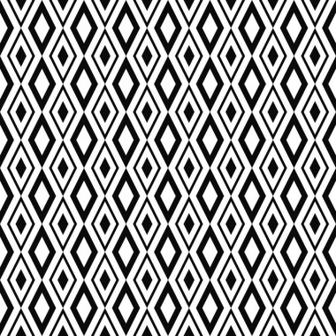 Kusursuz eşkenar dörtgen deseni. Geometrik doku. Siyah-beyaz arka plan. Tek renkli elmas şekilli tasarım. Vektör illüstrasyonu.