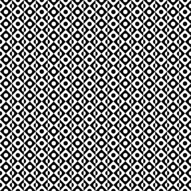 Kusursuz desen. Soyut geometrik doku. Siyah-beyaz arka plan. Eşkenar dörtgen dizaynında tek krom bölünmüş daire. Vektör illüstrasyonu.