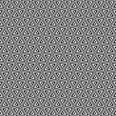 Kusursuz geometrik desen. Bölünmüş üçgenlerin dokusu. Siyah-beyaz arka plan. Tek renkli tasarım. Vektör illüstrasyonu.