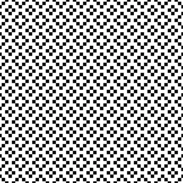 无缝图案 几何纹理 黑色和白色背景与交叉 加上标志 单色正方形设计 矢量说明 — 图库矢量图片