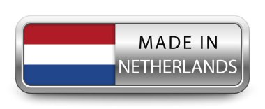 Beyaz arka planda ulusal bayrak bulunan Netherlands metalik rozeti var. Vektör illüstrasyonu.