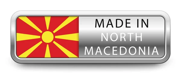Kuzey Macedonia Metalik Rozet Yapılmış Beyaz Arka Planda Ulusal Bayrak — Stok Vektör