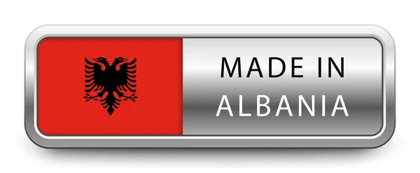 Beyaz Arka Planda Milli Bayrak Bulunan Albania Metalik Rozeti Var — Stok Vektör