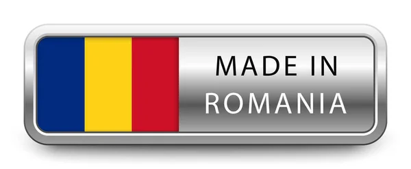 Made Romania Metallic Abzeichen Mit Nationalflagge Isoliert Auf Weißem Hintergrund — Stockvektor