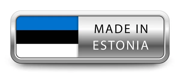 Made Estonia Metallic Abzeichen Mit Nationalflagge Auf Weißem Hintergrund Vektorillustration — Stockvektor