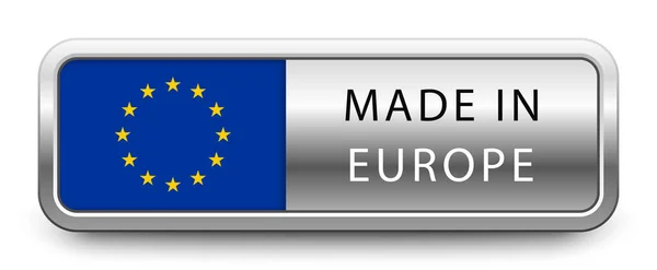 Made Europe Metallic Abzeichen Mit Nationalflagge Auf Weißem Hintergrund Vektorillustration — Stockvektor