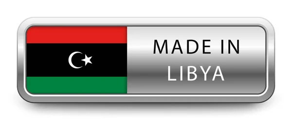 Made Libya Stemma Metallico Con Bandiera Nazionale Isolata Fondo Bianco — Vettoriale Stock