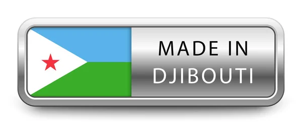 Made Djibouti Stemma Metallico Con Bandiera Nazionale Isolata Fondo Bianco — Vettoriale Stock