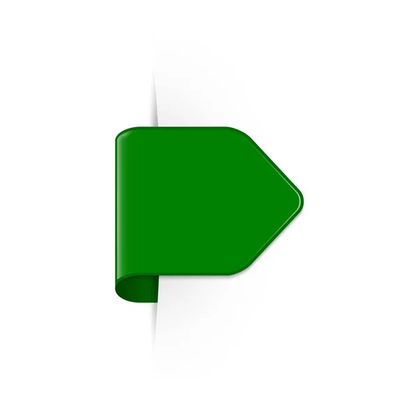 Коротка Вигнута Зелена Закладка Стрілка Тіні Місце Копіювання Ізольовано Білому — стоковий вектор