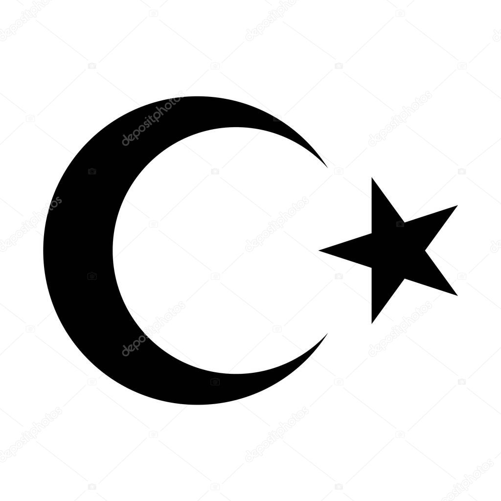 Black star and crescent symbol. The national emblem of the Republic of Turkey. Pictogram, icon isolated on a white background. Vector illustration.