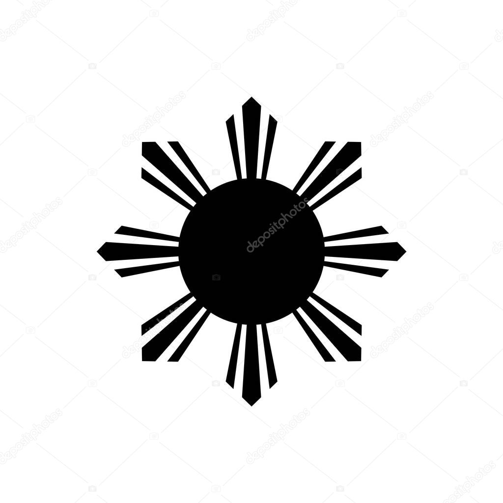 The black eight-rayed sun of flag of the Republic of Philippines. Pictogram, icon isolated on a white background. Vector illustration.