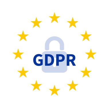 AB yıldızlarının asma kilit ve GDPR ile çelengi - Genel Veri Koruma Yönetmeliği. Vektör illüstrasyonu.