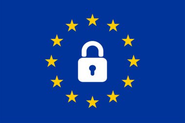 Asma kilit ikonlu AB bayrağı. Vektör illüstrasyonu.