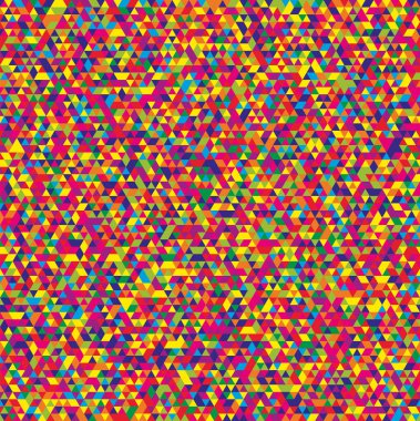 Oyuncaktaki rastgele mozaik desenler, şeker renkleri. Arka plan çok renkli üçgenlerden oluşuyor. Vektör illüstrasyonu.