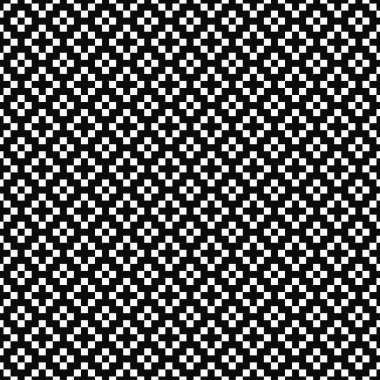 Kusursuz desen. Geometrik doku. Üzerinde haçlar ve işaretler olan siyah-beyaz bir arka plan. Tek renkli kare tasarım. Vektör illüstrasyonu.