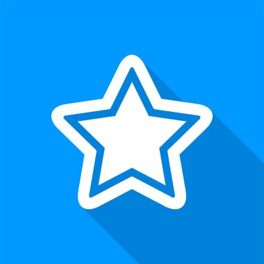 Mavi arka planda uzun bir gölgesi olan düz beyaz yıldız simgesi. Vektör illüstrasyonu.