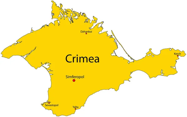 在白色背景下孤立的克里米亚半岛黄色详细地图 矢量说明 — 图库矢量图片