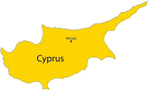 在白色背景下孤立的塞浦路斯岛黄色详细地图 矢量说明 — 图库矢量图片
