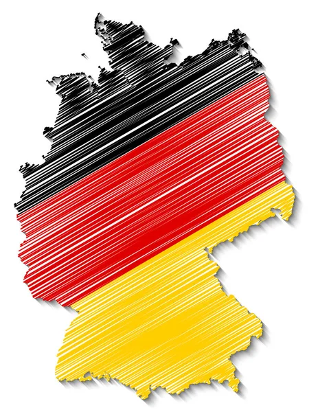 Abstrakte Deutschlandkarte Mit Nationalflaggenfarben Und Schatten Auf Weißem Hintergrund Vektorillustration — Stockvektor