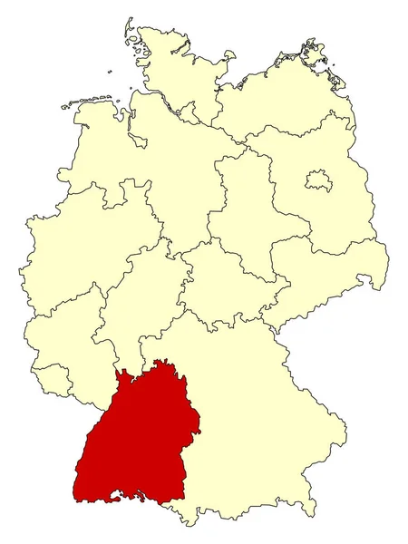 Mapa Amarillo Alemania Con Estado Federal Baden Wrttemberg Color Rojo — Archivo Imágenes Vectoriales