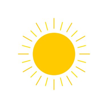 Soyut sarı güneş ikonu beyaz bir arkaplanda izole edilmiş. Vektör illüstrasyonu.