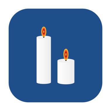 Mavi yuvarlak kare yanan mum simgesi, beyaz arkaplanda izole edilmiş düğme. Vektör illüstrasyonu.