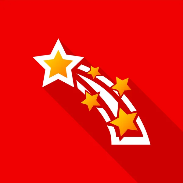 Icono Estrella Fugaz Plana Con Sombra Larga Sobre Fondo Rojo — Vector de stock