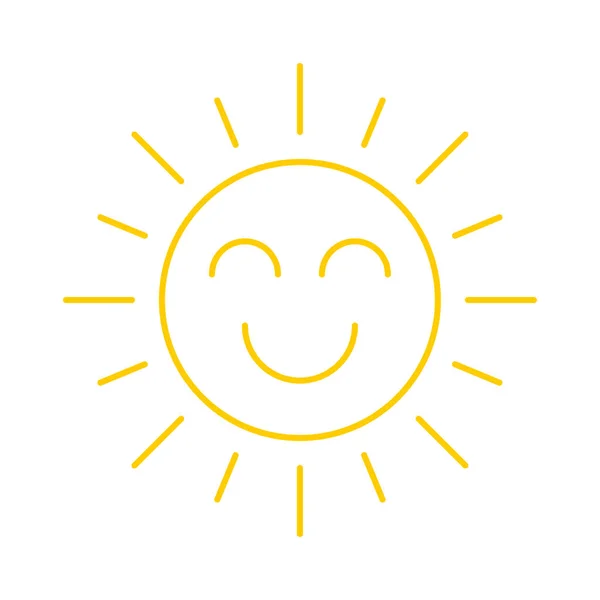 Gelbes Lächelndes Sonnenzeichensymbol Isoliert Auf Weißem Hintergrund Vektorillustration — Stockvektor