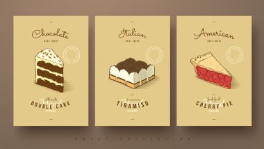 Çift pasta, tiramisu ve vişneli pasta tatlı topluluğu
