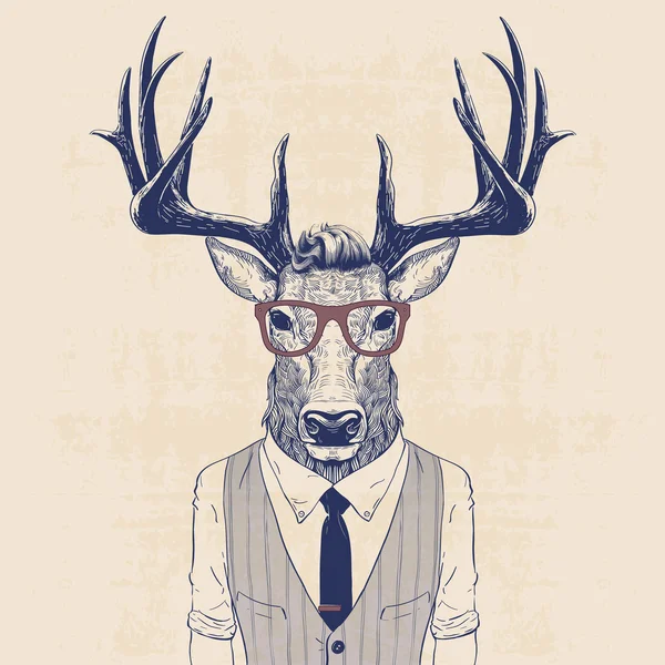 Illustration de cerfs habillés en homme d'affaires en gilet et cravate — Image vectorielle