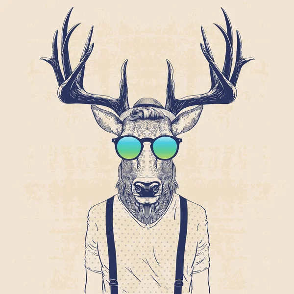 Ilustrasi rusa berpakaian seperti hipster keren - Stok Vektor