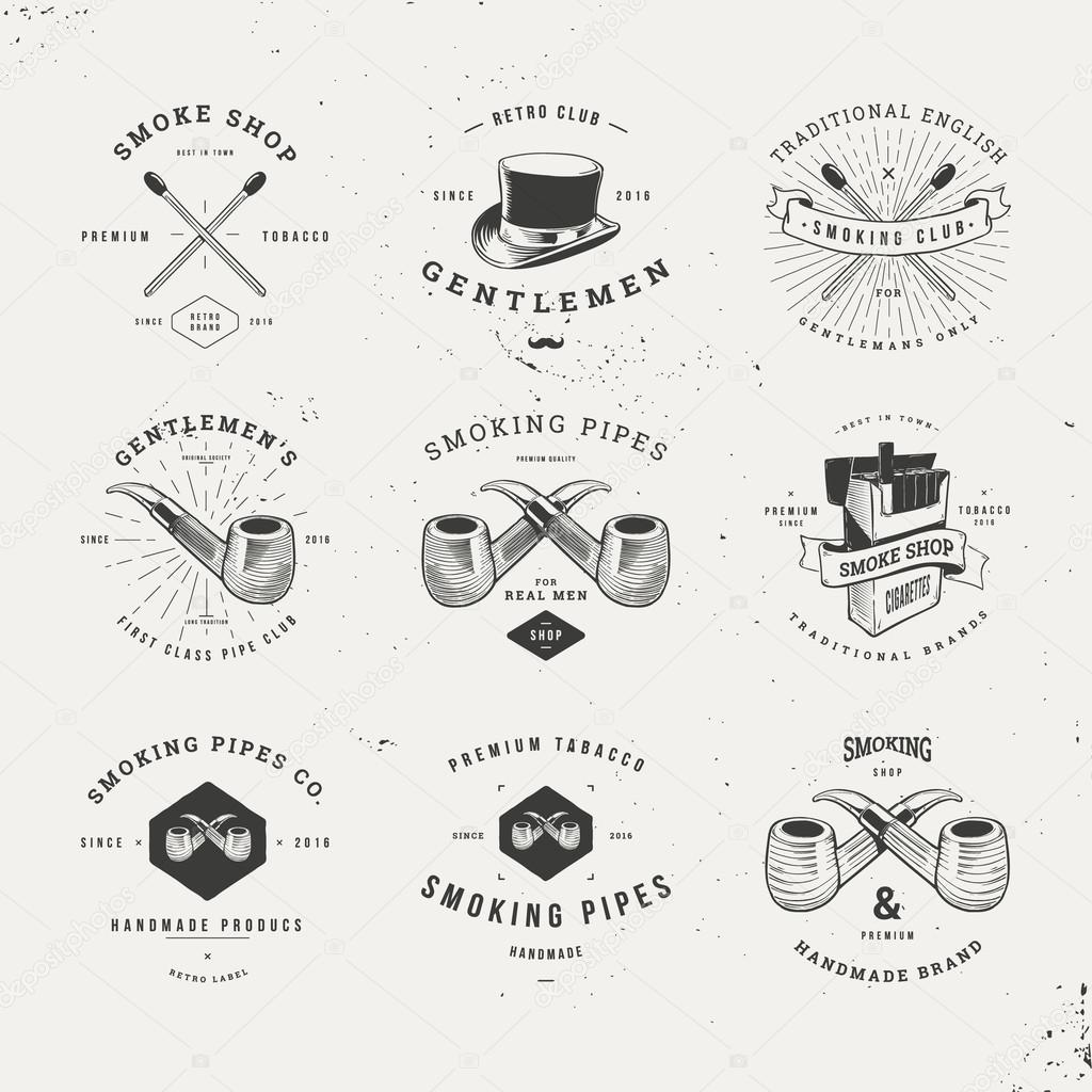 Smoking pipes hipster logo set