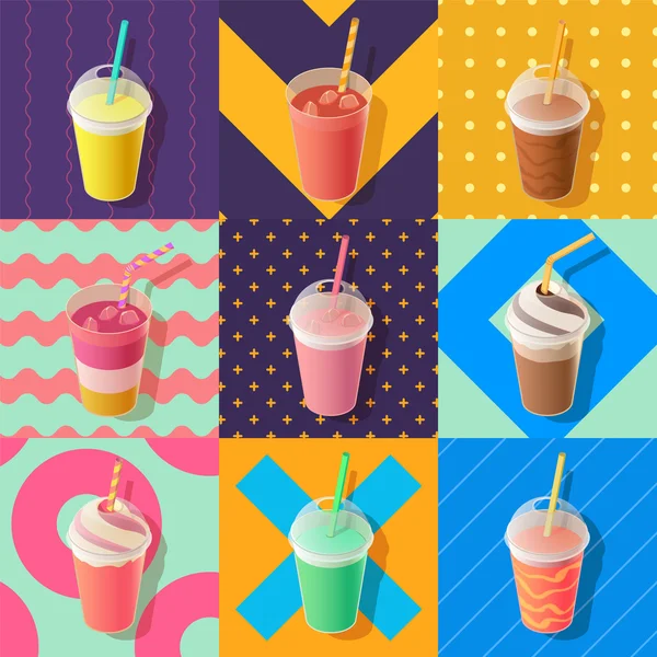 Kant-en klaarmaaltijden om drankje instellen, milkshakes — Stockvector