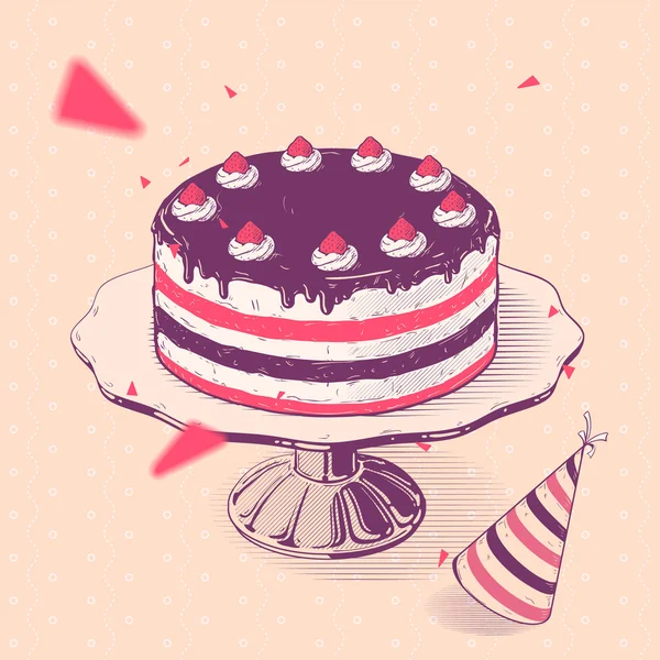 Tårta med jordgubbar — Stock vektor