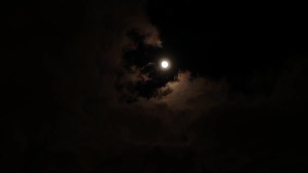雲は空を横切って漂流し 輝く満月の背景に色を変えています 神秘的な雲景 — ストック動画