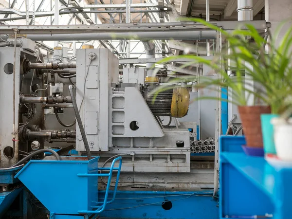 Vista Loja Para Produção Peças Máquinas Com Equipamentos Antigos Plantas — Fotografia de Stock