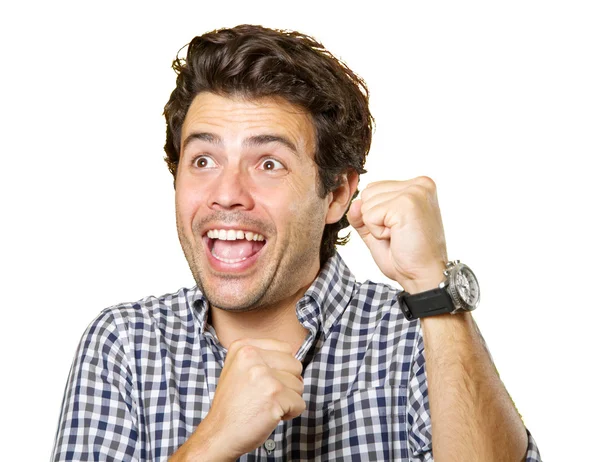 Young happy man celebrating isolated — Stock Photo, Image